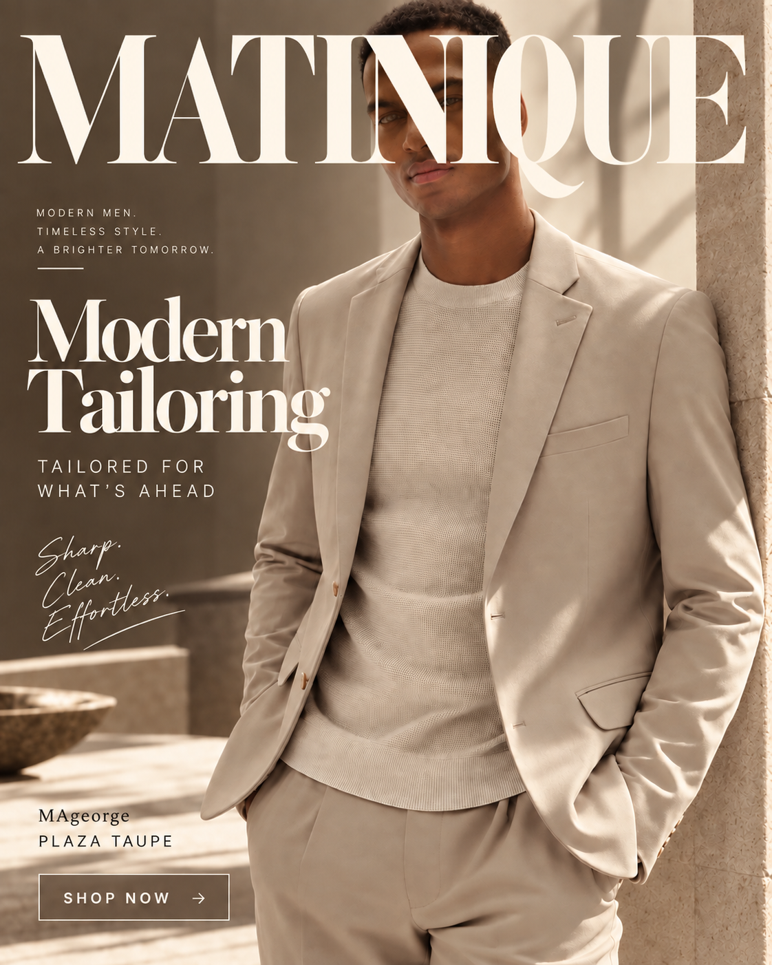MATINIQUE text in front of the model
