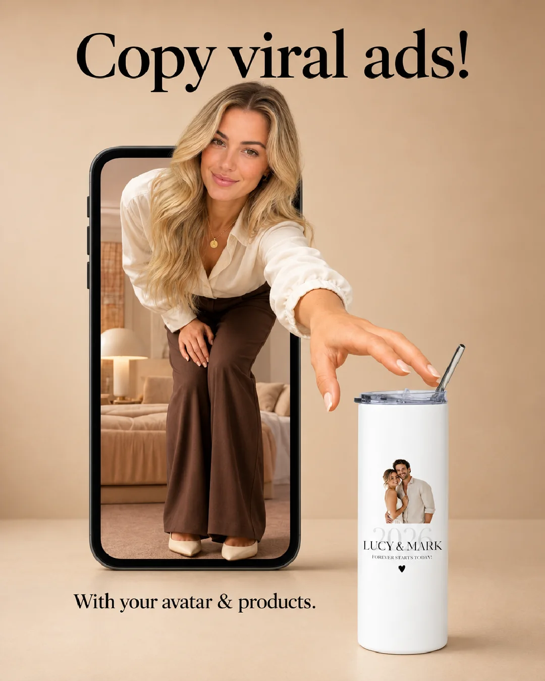 Recreated version with a different avatar, a personalised tumbler and new text